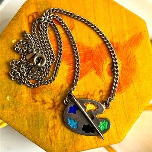 Vintage 1960’s/70’s Sterling Silver Artist Palette Italy Necklace